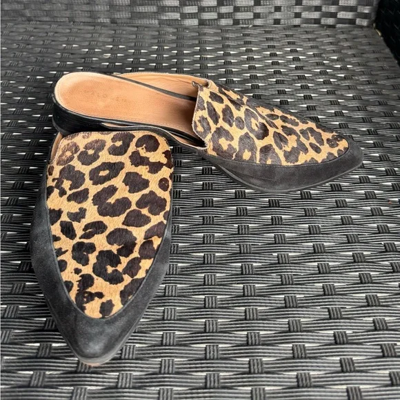 HalogenLeopard Mules SHOES CALF HAIR LEOPARD SLIP ONS BOHO Sz 8 - Picture 3 of 7
